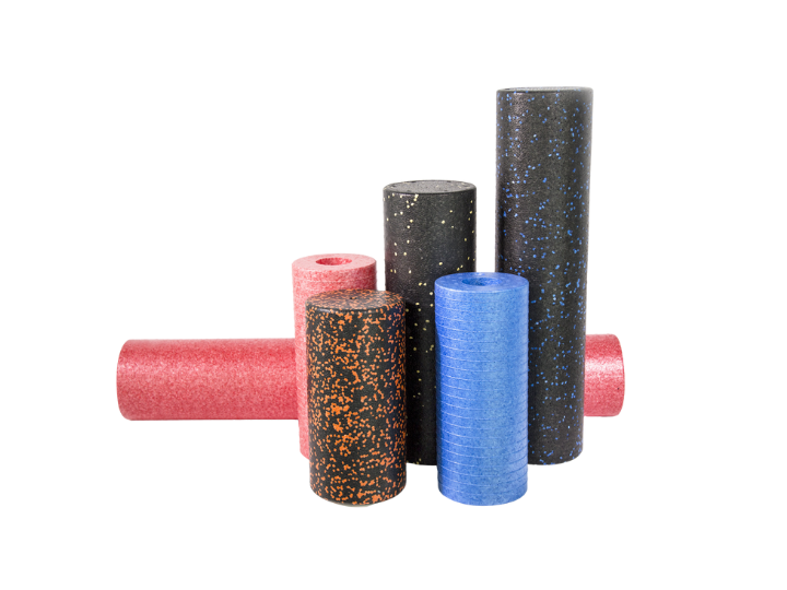 EPP foam rollers in black, blue, red, and mixed colors