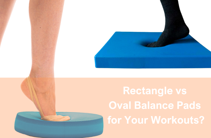 Feet on rectangle and oval balance pads during workout comparison