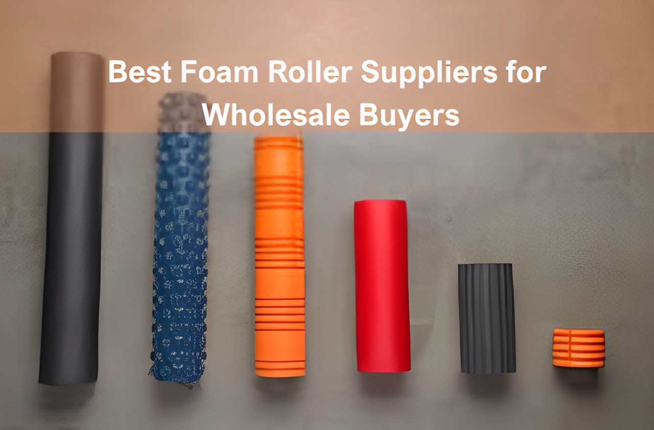 Various foam rollers of different textures and sizes lined up vertically