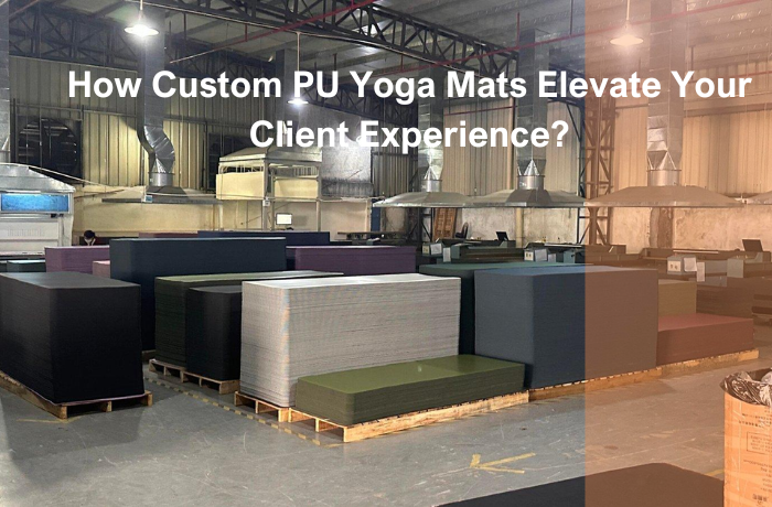 factory stacks of custom PU yoga mats on pallets in production warehouse