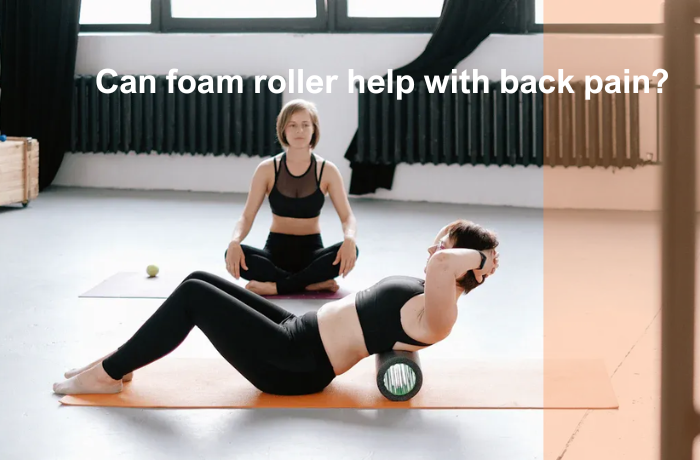 Woman using a foam roller for upper back relief during a guided workout session