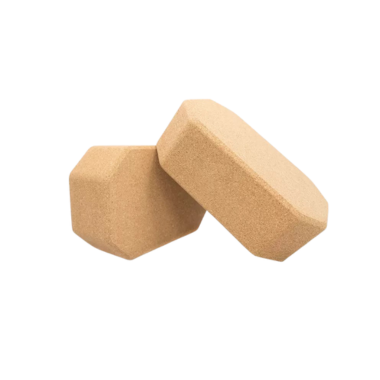 Hexagon-shaped cork yoga blocks for enhanced grip and unique support