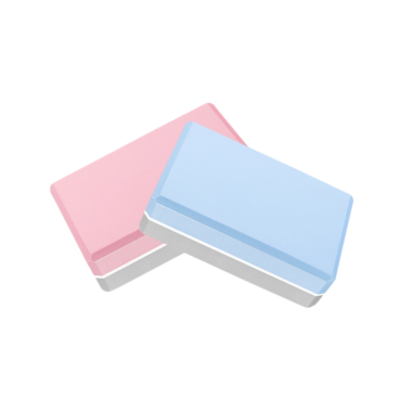 Two pastel pink and blue TPE yoga blocks with dual-layer design