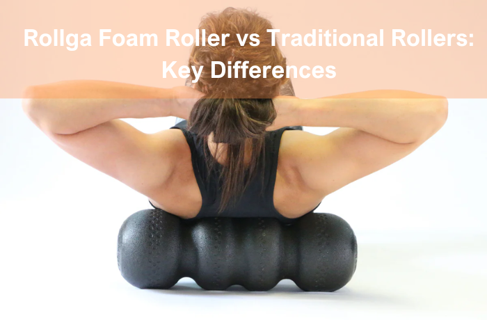 Woman using Rollga foam roller for upper back relief in a workout session