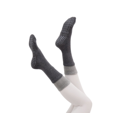 Dark gray thermal yoga socks with grip for cold-studio sessions