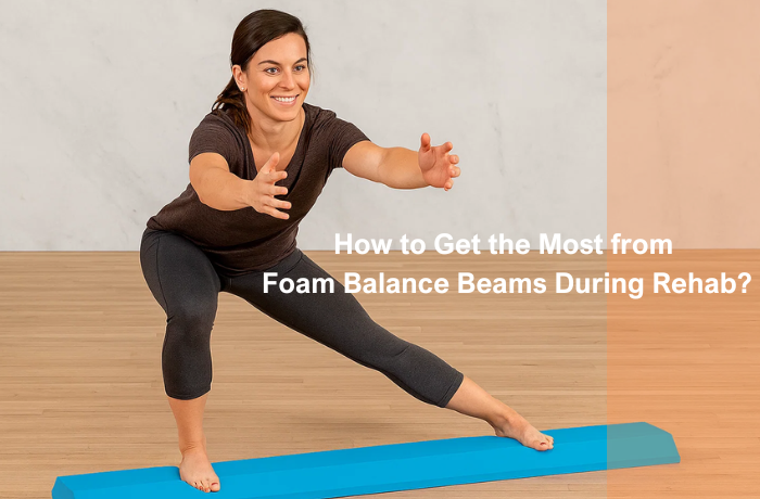 Woman exercising on a foam balance beam for rehab training