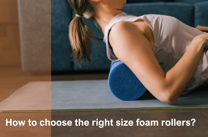Woman using a blue foam roller on her upper back
