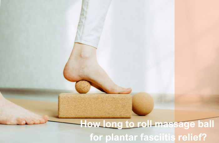 Foot rolling on cork massage ball for plantar fasciitis