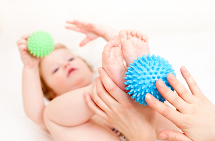 Baby foot massage with soft spiky ball