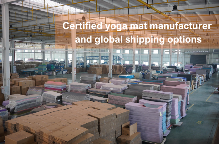 Certified yoga mat factory with bulk mats and cartons ready for shipping