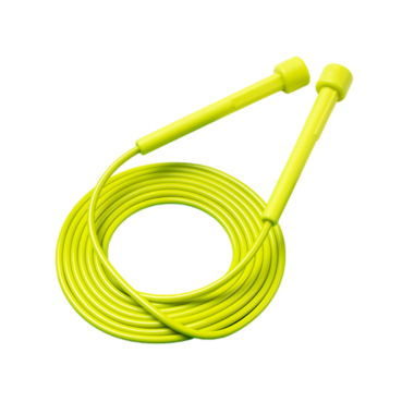 Lightweight yellow PVC jump rope with plastic handles for beginner training