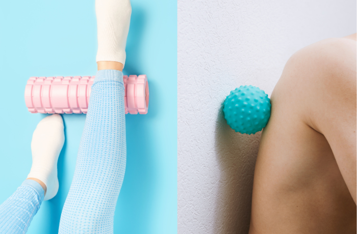 Using massage tools for calves and shoulders
