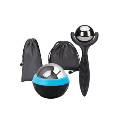 Massage ball kit including stainless steel roller and grip handle