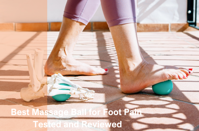 Foot using massage ball for plantar fasciitis and heel pain relief