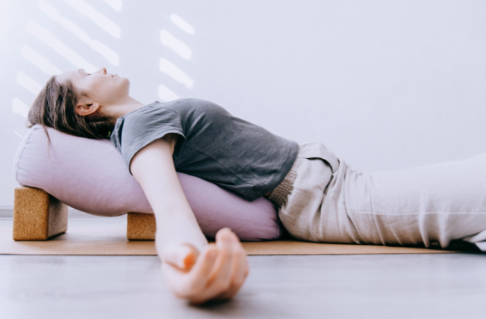 Bolster and Blocks for Restorative Yoga Setup
