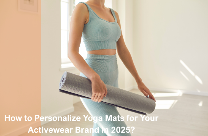 Woman holding customized yoga mat matching activewear outfit 2025