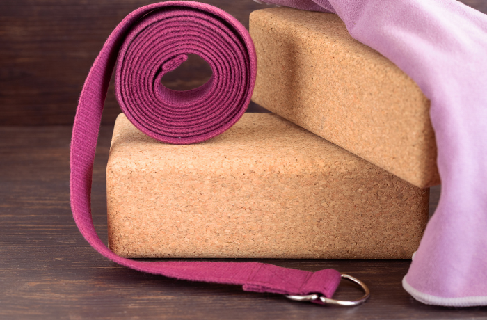 Cork Blocks and Yoga Strap for Flexibility and Safety
