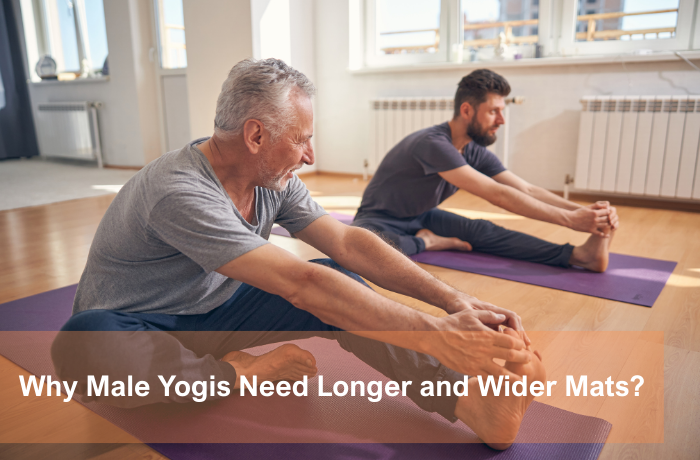Two male yogis practicing on longer wider yoga mats indoors for comfort and support