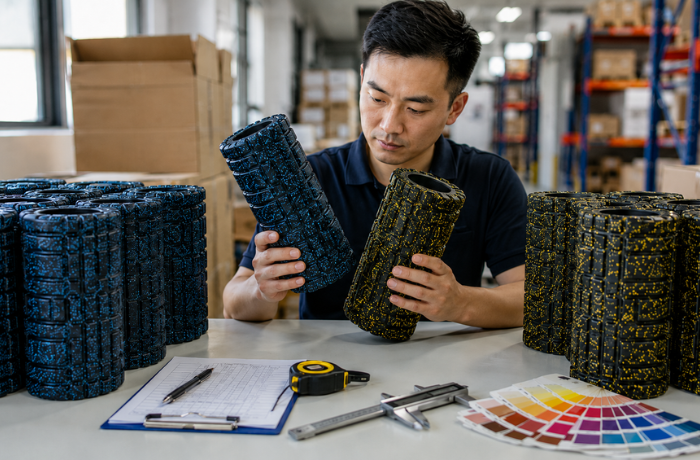 Foam roller QC inspection before bulk shipment