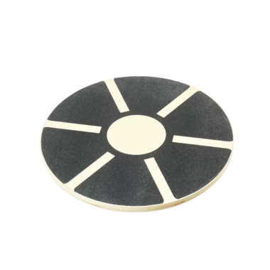 Round wood wobble board with grip tape for balance training