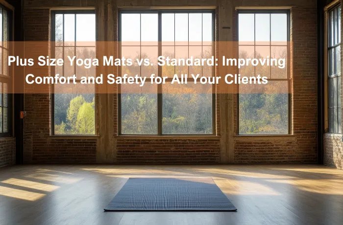 Plus size yoga mat in a bright studio showing inclusive design and comfort for all body types