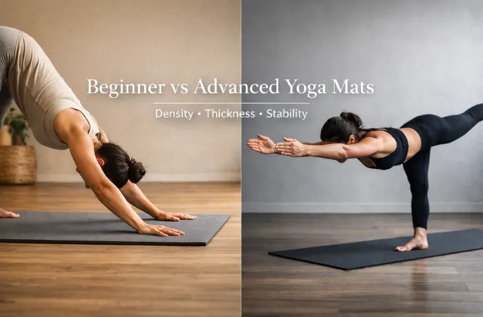 Beginner vs advanced yoga mats comparison showing thickness and stability differences