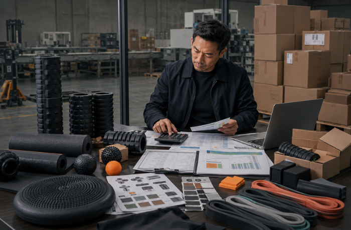 Buyer calculating MOQ and inventory risks for recovery product sourcing