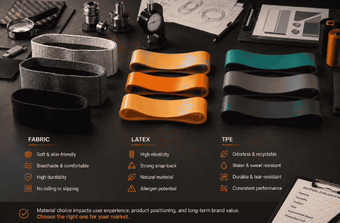 Latex TPE and fabric resistance band material comparison for OEM buyers