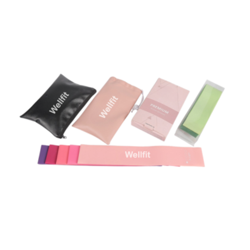 Customized resistance band set with printed packaging and pouches