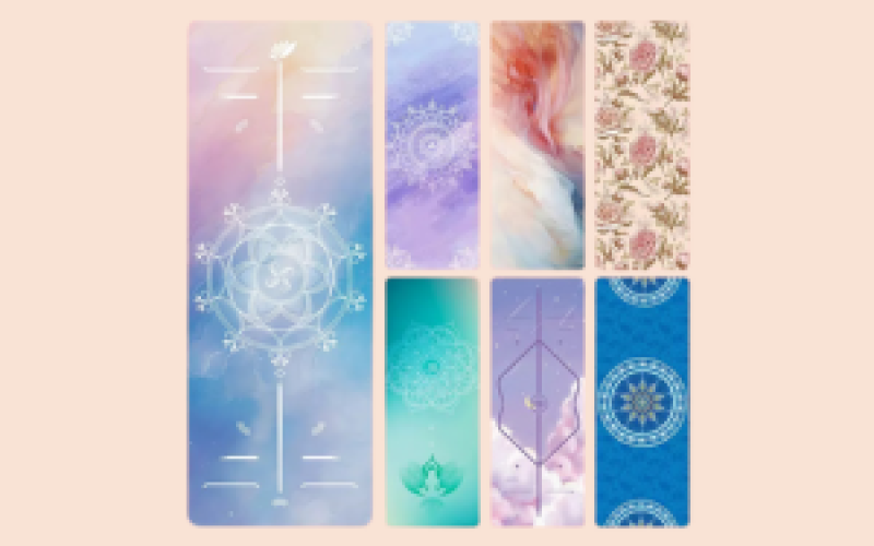 Printed suede yoga mats with custom mandala and abstract art designs