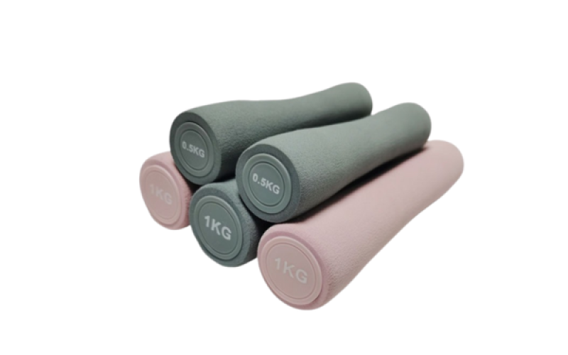 Slim, soft-touch dumbbells in 0.5kg and 1kg with foam grip