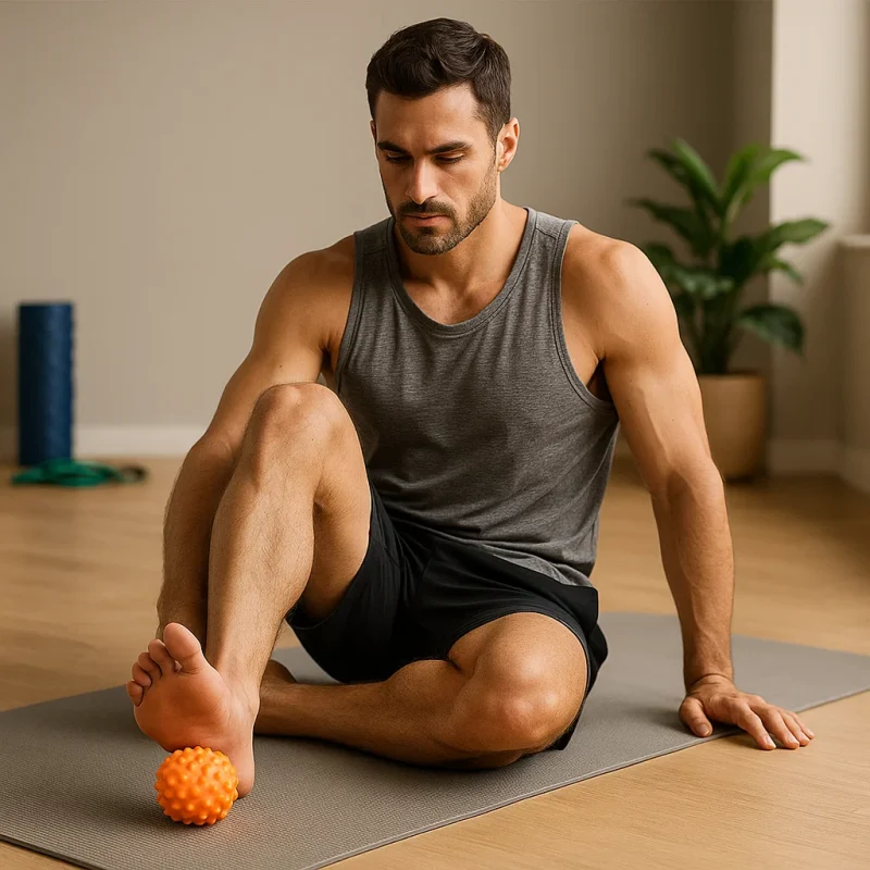 Athlete Using Spiky Foot Massage Ball for Injury Prevention and Mobility Training