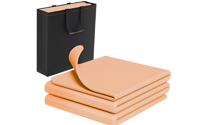 Foldable yoga mat with premium black carry bag for easy bulk transport